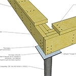 Схема соединения элементов угла деревянного ростверка из сплоченных досок